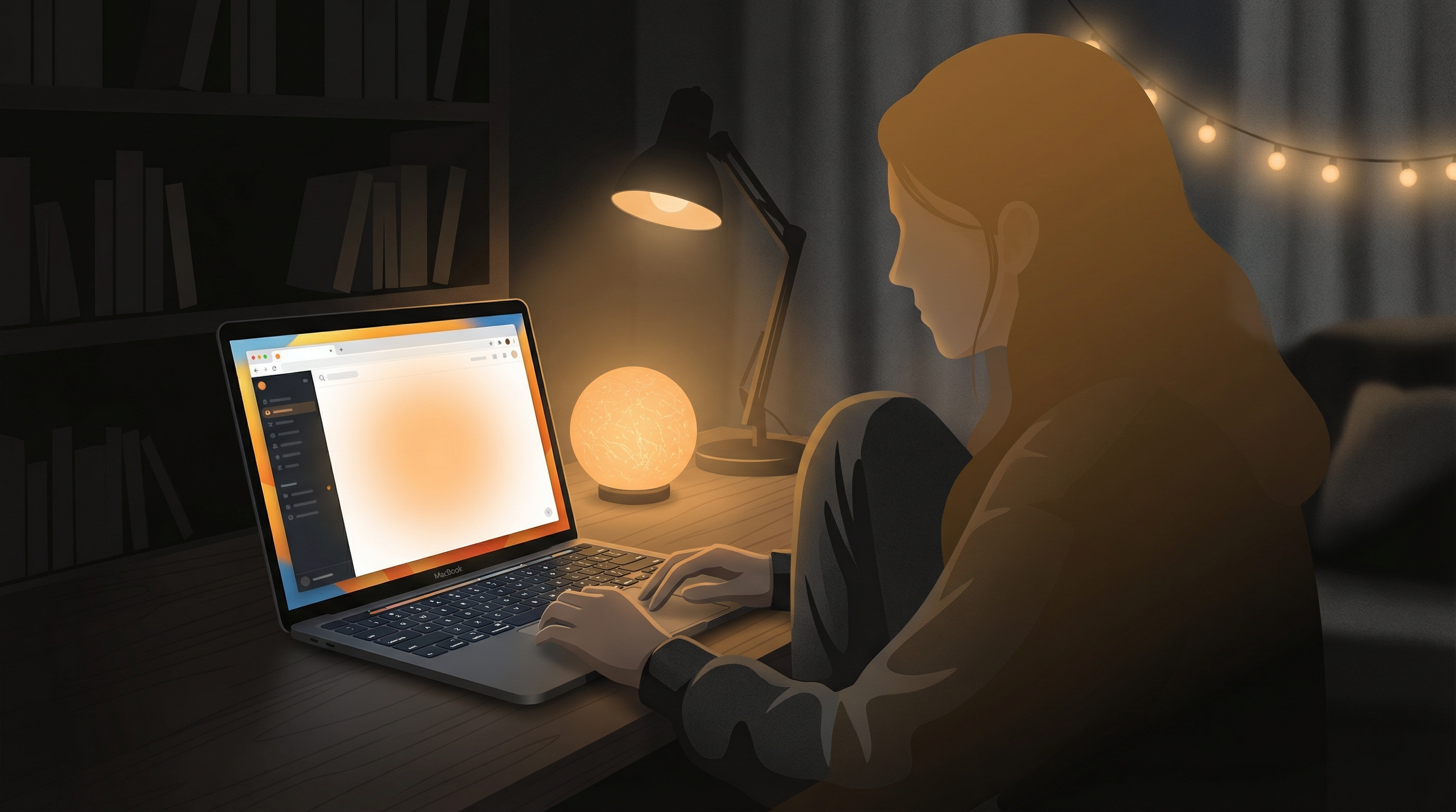 How to reduce eye strain on Mac - person working at MacBook with warm ambient lighting